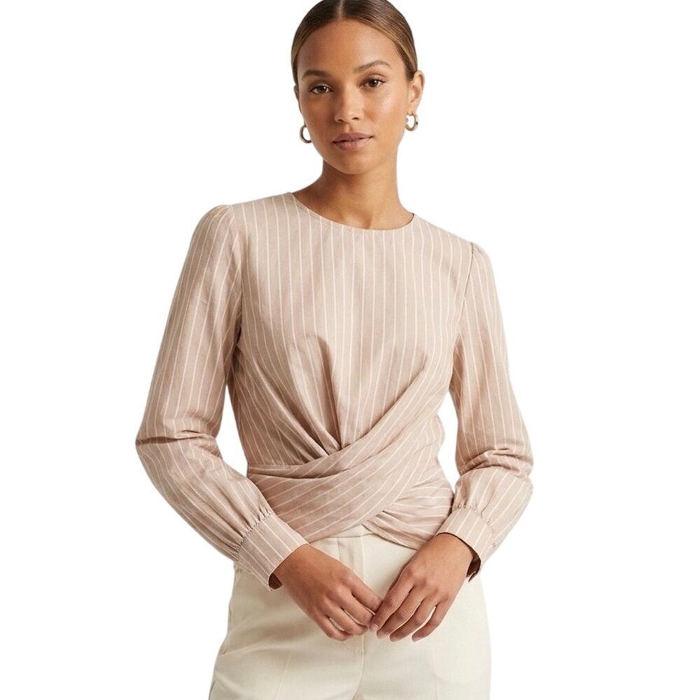 ASTR Women's Sinead Crop Top M Pink Striped Long Sleeve Twist Front Open Back